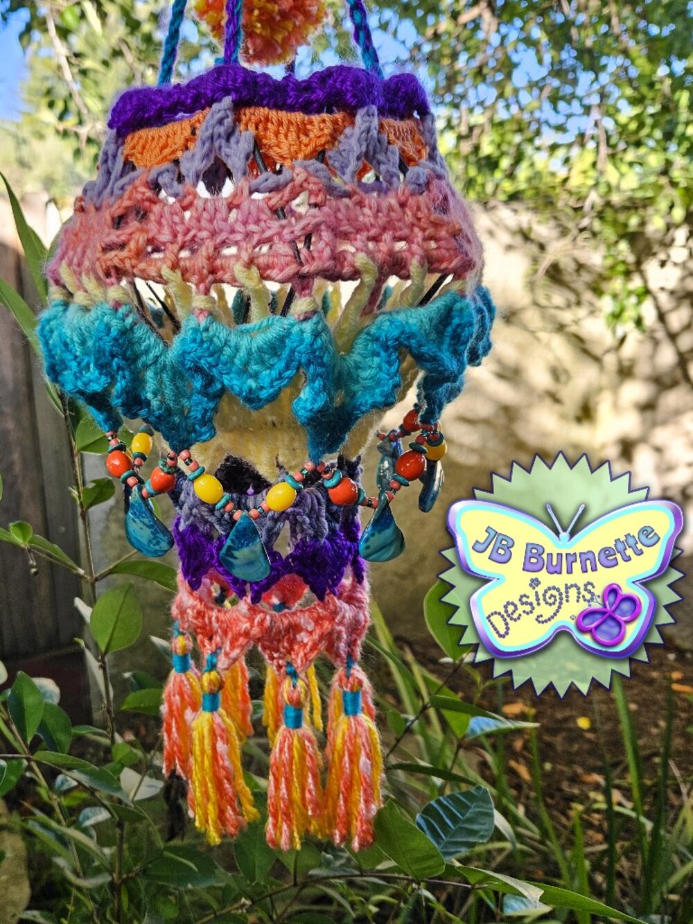 Bohemian Crochet Lantern, Beaded, Tassel Fringe, Summer Outdoor/Indoor Decor